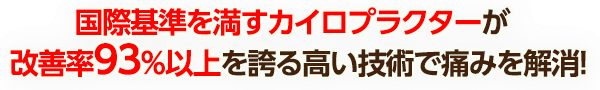国際基準を満すカイロプラクターが改善率93%以上を誇る高い技術で痛みを解消!