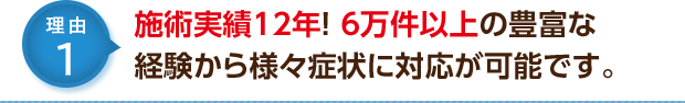 施術実績12年! 6万件以上の豊富な経験から様々症状に対応が可能です。